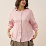 Camisa de Linho Pura com Botões e Ombros Descaídos EASTER