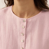 Camisa de Linho Pura com Botões e Ombros Descaídos EASTER