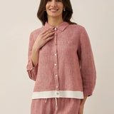 Camisa Janice 100% Linho Color-Block com Fecho de Botões