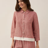 Camisa Janice 100% Linho Color-Block com Fecho de Botões