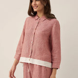 Camisa Janice 100% Linho Color-Block com Fecho de Botões