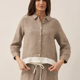 Camisa Janice 100% Linho Color-Block com Fecho de Botões