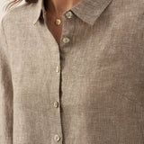 Camisa Janice 100% Linho Color-Block com Fecho de Botões