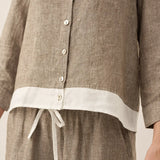 Camisa Janice 100% Linho Color-Block com Fecho de Botões