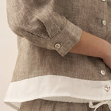 Camisa Janice 100% Linho Color-Block com Fecho de Botões