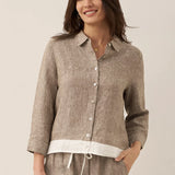 Camisa Janice 100% Linho Color-Block com Fecho de Botões