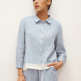Camisa Janice 100% Linho Color-Block com Fecho de Botões