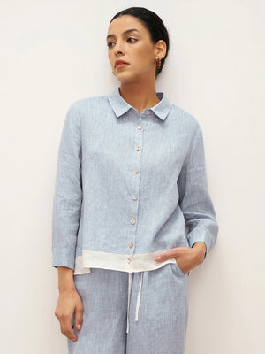 Camisa Janice 100% Linho Color-Block com Fecho de Botões