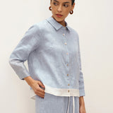 Camisa Janice 100% Linho Color-Block com Fecho de Botões