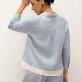 Camisa Janice 100% Linho Color-Block com Fecho de Botões