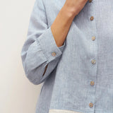 Camisa Janice 100% Linho Color-Block com Fecho de Botões