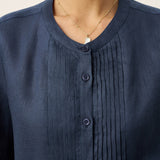 Camisa RANA de Linho 100% com Pregas Sanfonadas Esculpidas e Gola Redonda
