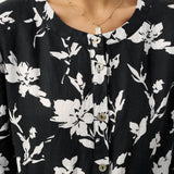 Vestido comprido drapeado com estampado floral 100% linho ELODIE