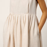 Vestido Maxi Sem Mangas de Linho 100% com Gola Redonda e Cintura Franzida SELENE