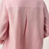 Top Comprido Odalys em 100% Linho com Lapela em Camadas, Decote em V e Prega Frontal Esculpida