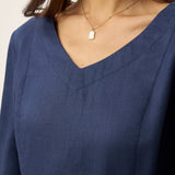 Vestido Midi DIANA de Linho com Pormenor de Aba na Cintura Franzida