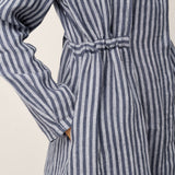 Vestido-Camiseiro Midi ADELAIDE em Linho Listrado com Cordão nas Costas a 100%