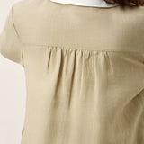 Vestido Midi em Camiseiro, com Decote em V, Sobreposições de Lapelas e Painéis Contrastantes em 100% Linho PERSEPHONE