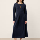 Vestido Maxi CALISTA de Lã com Painéis em Arco e Pregas Esculpidas