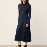 Vestido Maxi de Gola Alta com Pregas Esculpidas em Lã BRIAR