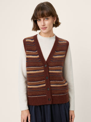 Colete com Botões e Listras Colorblock de Caxemira da Mongólia e Seda Mulberry SOPHIE