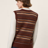 Colete com Botões e Listras Colorblock de Caxemira da Mongólia e Seda Mulberry SOPHIE