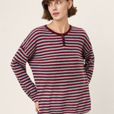 Camisola de Caxemira Mongol 100% com Ombreiras Descaídas e Padrão de Riscas RAINA