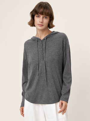 Camisola com Capuz em Malha de Lã Merino 100% Extrafina SIA