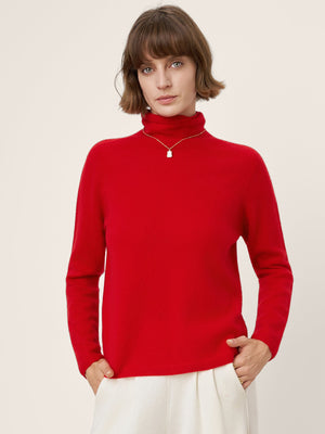 Camisola de Gola Alta Sem Costura em Mistura de Caxemira Premium Acabada à Mão TOVE
