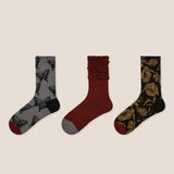 Conjunto de 3 Pares de Meias a Meio da Panturrilha em Algodão de Fibra Longa com Relevo Floral