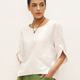 Pullover LAUREL 100% Linho com Decote Redondo e Mangas Curtas