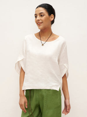 Pullover LAUREL 100% Linho com Decote Redondo e Mangas Curtas