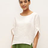 Pullover LAUREL 100% Linho com Decote Redondo e Mangas Curtas
