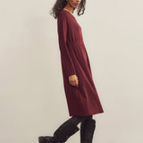 Vestido de Lã Merino com Detalhes Franzidos na Cintura