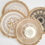 Nordic Woven Jute Placemat Round Fringe Decorative Heat-Resistant Mat