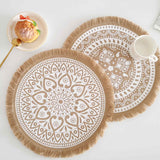 Nordic Woven Jute Placemat Round Fringe Decorative Heat-Resistant Mat