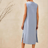 Vestido Maxi TAYLOR de Linho Puro Sem Mangas com Abertura Alta