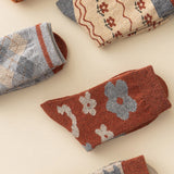 Conjunto de 5 Pares de Meias Jacquard de Algodão Penteado de Cano Médio