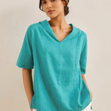 Camisa de Linho 100% Gola V Manga Curta SIERRA