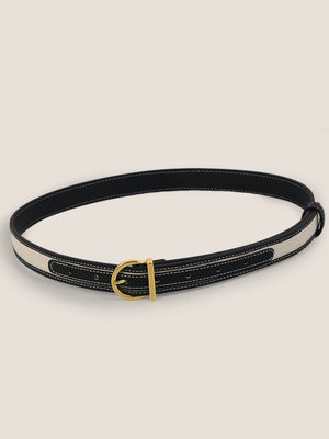 Cinto em Pele de Vaca Premium e Tecido Patchwork com Fivela de Liga