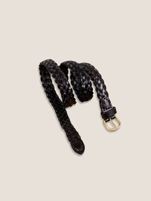 Cinto Premium Retro em Couro de Vaca Entrelaçado com Fivela de Liga
