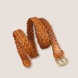Cinto Premium Retro em Couro de Vaca Entrelaçado com Fivela de Liga