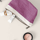 100% Linen Color-Block Zipper Storage Bag