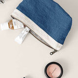 100% Linen Color-Block Zipper Storage Bag