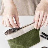 100% Linen Color-Block Zipper Storage Bag