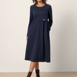 Vestido Midi ALYSSA Plissado Assimétrico na Cintura