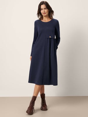 Vestido Midi ALYSSA Plissado Assimétrico na Cintura