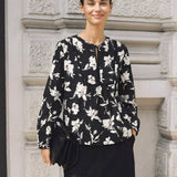 Top Pulôver Franzido com Estampado Floral em Linho 100% AMIYA
