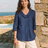 Top de Linho 100% Gola Assimétrica com Prega Invertida OTTILIE