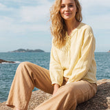 Blusa DOROTHEA com Mangas Balão Franzidas e Atacadores, 100% Linho